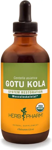 Herb Pharm Extracto líquido de Gotu Kola orgánico certificado para apoyo del sistema musculoesquelético, 4 onzas