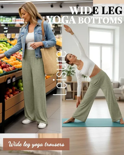 Miniatura 96 de Neer - Conjunto de 3 pantalones de yoga de pierna ancha para mujer - Pantalones deportivos cómodos, holgados, de cintura alta y casuales