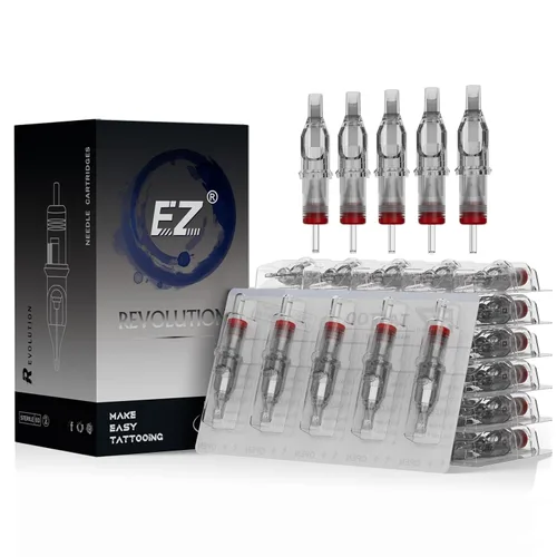 Miniatura 10 de EZ 100 agujas de cartucho de tatuaje Revolution surtidas 3RL 5RL 7RL 5RS 7RS 7M1 9M1 11M1 9CM 15CM con 2 agarres de aluminio agujas de tatuaje