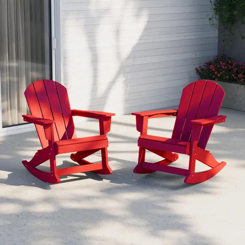 Miniatura 100 de WestinTrends Silla mecedora Malibu de poliéster para exterior/patio Adirondack, Negra