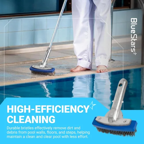Miniatura 7 de BlueStars Cepillo de piscina resistente de 5 pulgadas con alambre de cerdas de acero inoxidable y mango de aluminio de 5 pulgadas, adecuado