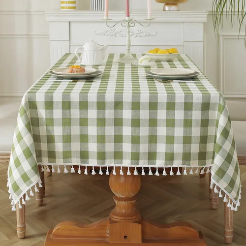 Laolitou - Mantel a cuadros cuadrado lavable, resistente, de lino de algodón, a cuadros de búfalo, con borla, mantel de gingham para primavera,