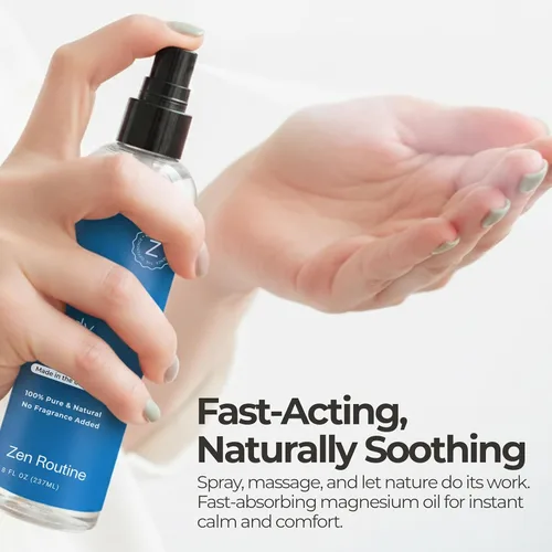 Miniatura 4 de Zen Routine Spray de aceite de magnesio puro + loción corporal con manteca de karité, cloruro de magnesio tópico para calambres en las piernas
