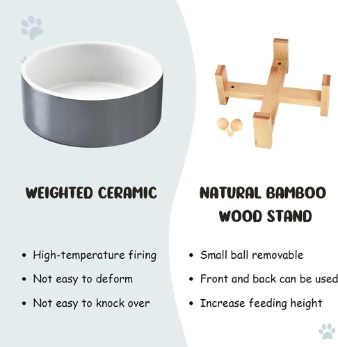 Miniatura 7 de SPUNKYJUNKY Cuenco de cerámica inclinado de 15° para perros y gatos con soporte de madera, cuenco inclinado para comida y agua para bulldog