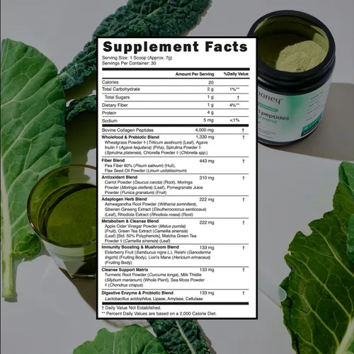 Miniatura 2 de MINDHONEY Péptidos de colágeno + súper verdes Polvo de superalimento todo en uno de primera calidad Salud intestinal, desintoxicación, cabello