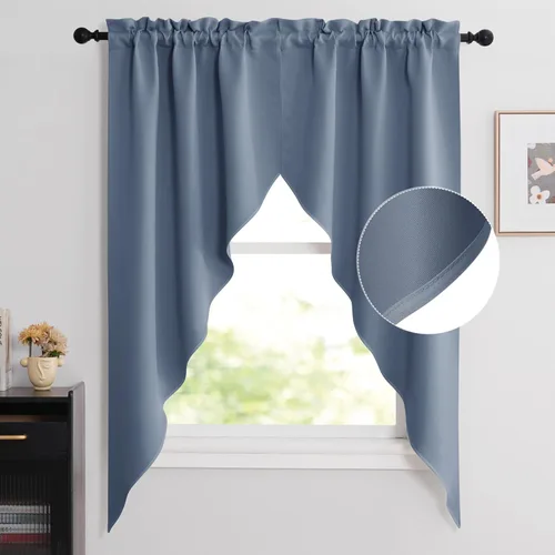 Miniatura 9 de NICETOWN Home Fashion - Cortinas de cocina con bolsillo para poste, cenefa festoneada a medida, cenefa festoneada sólida para ventana de Marrón