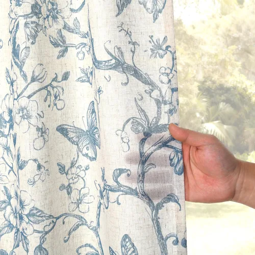 Miniatura 6 de DWCN Cortinas traslúcidas de lino floral, bolsillo para barra y pestaña trasera, cortina de mezcla de lino para dormitorio, sala de estar, cortinas