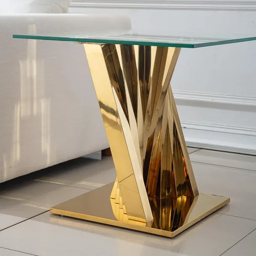 Miniatura 102 de Mesa de centro de cristal de lujo, mesa de centro de sofá de 47 pulgadas con marco de acero inoxidable dorado y parte superior de vidrio negro, mesa