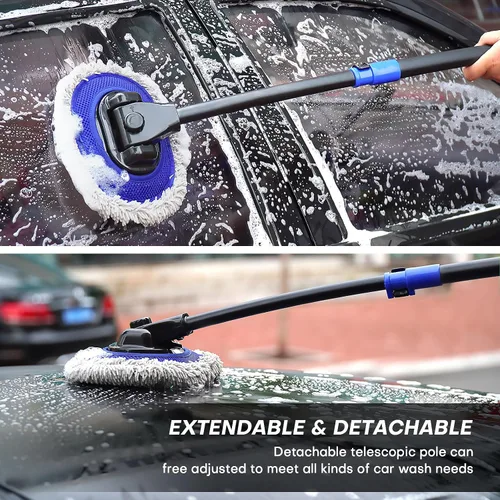 Miniatura 4 de Cepillo de lavado de autos con mango largo Diseño de poste curvado de 15 grados Cabezal de cepillo de microfibra Longitud ajustable Amplias