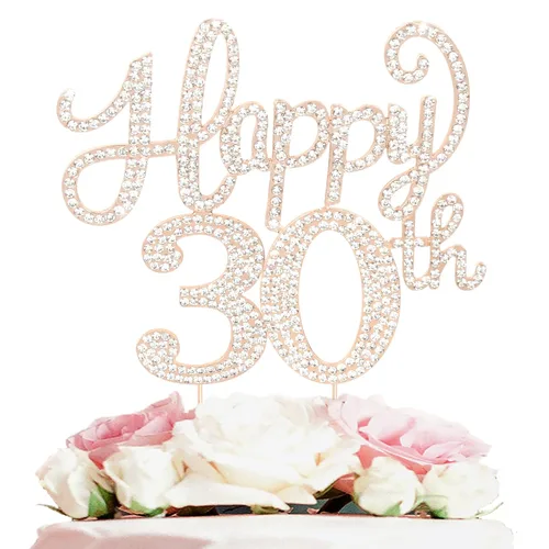 Miniatura 25 de LASKYER Decoración de feliz cumpleaños número 10, decoración de pastel de diamantes de imitación dorados de 10º cumpleaños – Letrero de metal