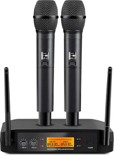 Miniatura 9 de Sistema de micrófono inalámbrico profesional, 18 dBm, SNR ≥110 dB, alcance de 164 pies, micrófonos dinámicos de mano inalámbricos para cantar