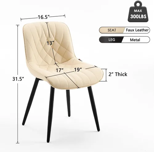 Miniatura 2 de YOUNUOKE Juego de 2 Sillas de Comedor de Mediados de Siglo Modernas Silla de Cocina Cómodas Sillas Tapizadas de Cuero Sintético Sillas de Cena