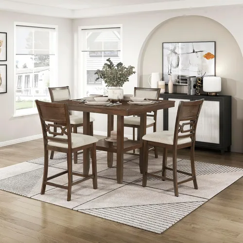 Lexicon Juego de mesa de comedor de altura de mostrador para 4, mesa de cocina con estante de almacenamiento y 4 sillas tapizadas, juego de comedor