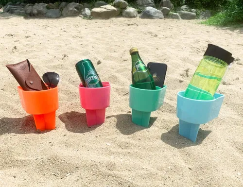 Miniatura 12 de Home Queen Portavasos de playa con bolsillo, portavasos de arena multifuncional para teléfono de bebidas, accesorio de playa, posavasos de arena