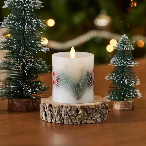 Miniatura 7 de Luminara Vela LED sin llama incrustada, bayas de pino de 3.5 x 4.5 pulgadas, pilar de llama móvil, temporizador a pilas, cera real, sin perfume