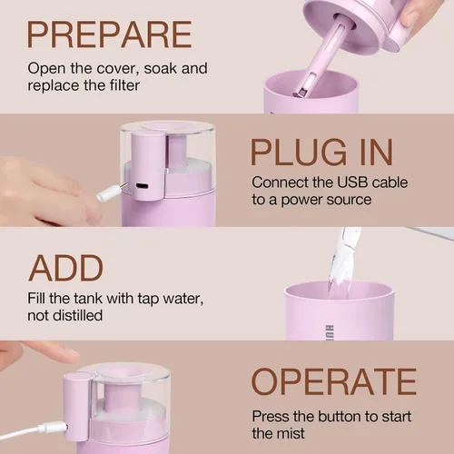 Miniatura 6 de Mini Humidificador Portátil, 180ml USB de Niebla Fría Pequeños Humidificadores para Dormitorio, Humidificación Personal de Escritorio para Coche