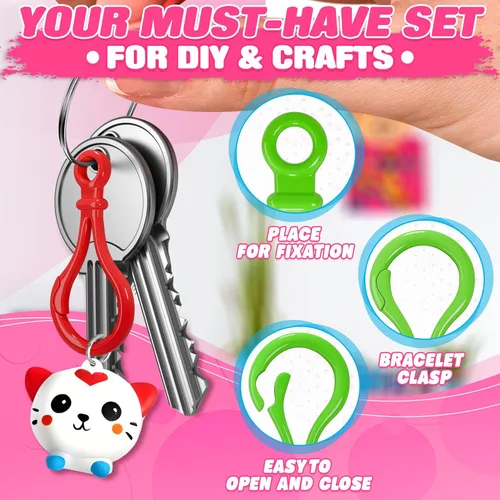 Miniatura 4 de Juego de 100 clips de plástico para llavero – Ganchos resistentes para llavero en 15 colores surtidos con cierre fácil de abrir y agujero