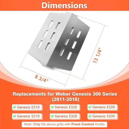 Miniatura 2 de QuliMetal 65505 Deflectores de calor para parrillas Weber Genesis serie 300 con pomos de control montados en la parte delantera, Genesis E/S-310