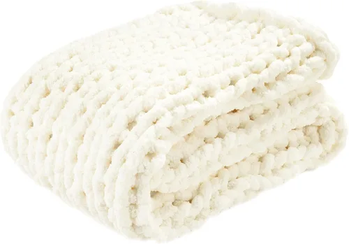 Miniatura 8 de Lush Decor Hygge - Manta o manta de felpilla de punto grueso, ultra suave y acogedora, 72 x 40 pulgadas, marfil