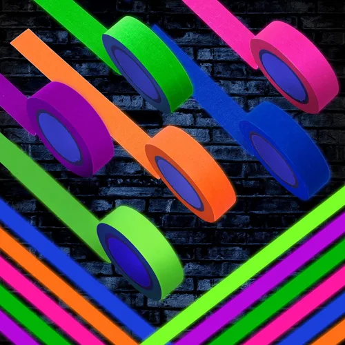 Miniatura 4 de Whaline Cinta de tela Gaffer de neón de 6 colores, cinta fluorescente de luz negra UV para fiestas UV (0.6 pulgadas x 16.5 pies)