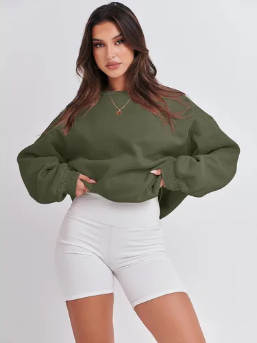 Miniatura 3 de ANRABESS Sudadera de manga larga para mujer, casual, cuello redondo, ajuste holgado, sudadera con capucha de forro polar para otoño