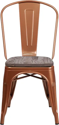 Miniatura 4 de EMMA + OLIVER Silla apilable de metal de cobre con asiento de madera