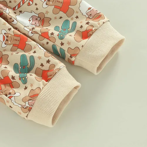 Miniatura 4 de Omkzanbi 2 piezas de ropa de otoño e invierno para bebé, sudadera de manga larga con cuello redondo, pantalones deportivos para el oeste