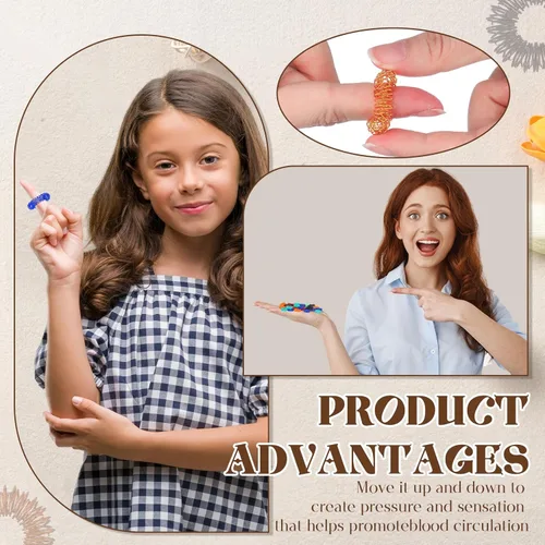 Miniatura 6 de Blulu Juego de 50 anillos de acupresión para aliviar la ansiedad, con pinchos, para adolescentes, adultos, reductor de estrés silencioso y azul