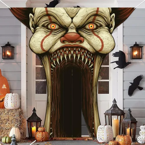 Pancarta de vampiro de payaso, telón de fondo de terror y terror, decoración temática de payaso espeluznante, decoración para suministros de fiesta