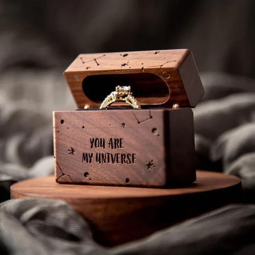 Miniatura 33 de MUUJEE Grow Old With Me Engraved Wooden Ring Box, Slim Engagement Proposal Ring Holder, Wedding Ceremony Ring Bearer Box, Fiance Gift Ideas