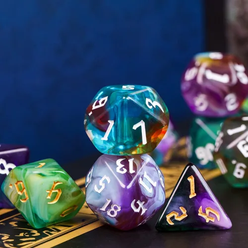 Miniatura 8 de Juego de 8 Sets de Dados Poliédricos D&D, Juego de 56 Dados DND con 2 Bolsas de Cuero Grandes para Juegos de Mesa RPG