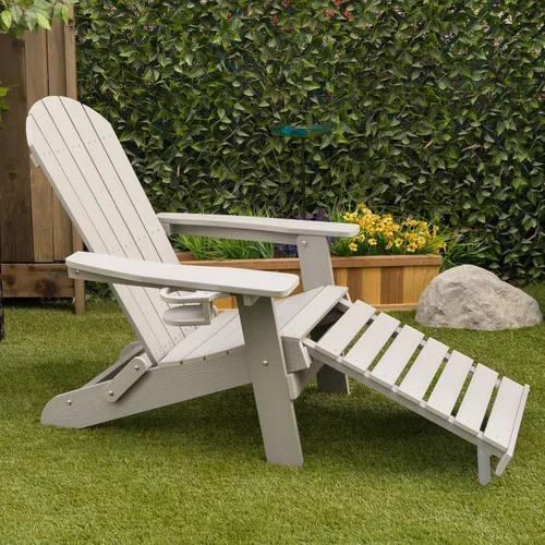 Miniatura 9 de Alpine Corporation Silla plegable Adirondack para exteriores de 38 pulgadas de alto con portavasos y otomana, diseño ergonómico clásico, muebles