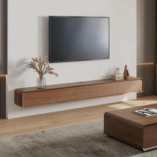Miniatura 12 de POVISON - Soporte de TV flotante minimalista totalmente ensamblado, moderno centro de entretenimiento montado en la pared con 3 puertas abatibles