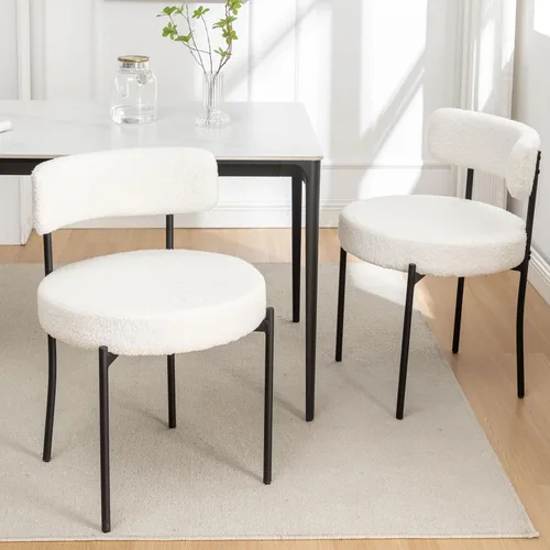 Miniatura 10 de Riknuxi Sillas de Comedor Boucle Juego de 2, Sillas de Comedor Redondas Tapizadas con Patas de Metal Negro, Sillas de Comedor Modernas para Comedor