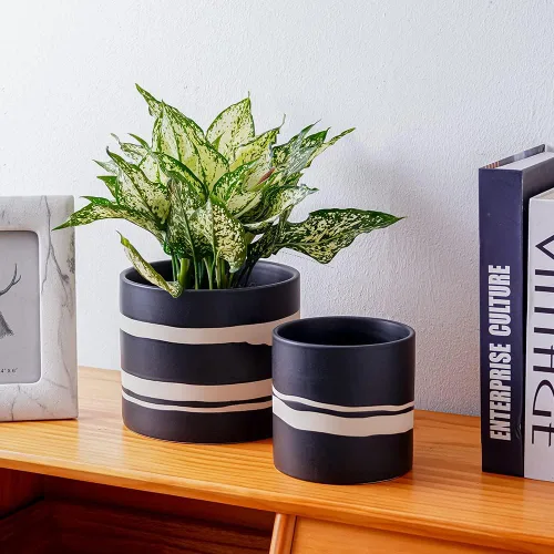 Miniatura 8 de Nihow Maceta moderna de cerámica – Maceta de 5 + 7 pulgadas para todas las plantas de interior – Macetas resistentes con orificio de drenaje