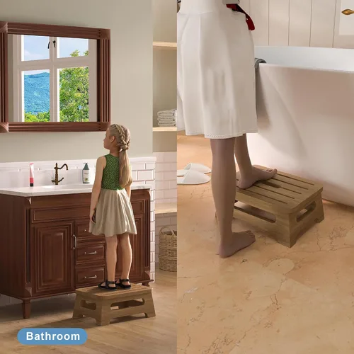 Miniatura 6 de Taburete de madera con carga máxima de 350 libras, taburete de un solo paso para adultos con tapete antideslizante, taburetes multiusos