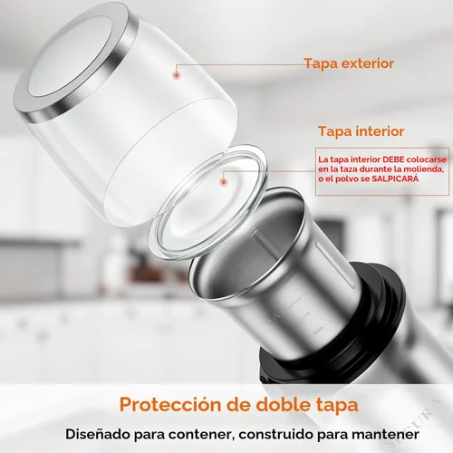 Miniatura 2 de Secura Molinillo de café eléctrico y molinillo de especias con 2 cuchillas de acero inoxidable cuencos extraíbles