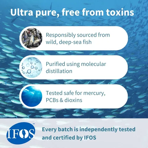 Miniatura 3 de Igennus Ultra Pure Omega-3 EPA 500 mg, aceite de pescado silvestre altamente concentrado certificado IFOS, forma avanzada de triglicéridos rTG, sin