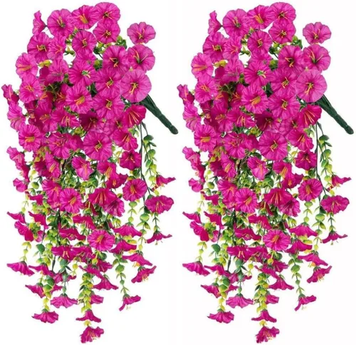 Miniatura 15 de AirSun Vid de flores artificiales de gloria matutina, 2 plantas colgantes de 15 pies, guirnalda de seda falsa de plantas verdes falsas