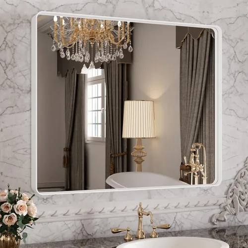 Miniatura 24 de Espejo de baño LED de 60x36 pulgadas con marco negro, espejos de baño retroiluminados y con luz frontal para pared, antiempañamiento, regulable