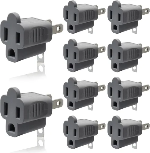 Miniatura 9 de ELEGRP Adaptador de 2 a 3 puntas, paquete de 3, gris - Adaptador de enchufe de conexión a tierra polarizado, certificación ETL