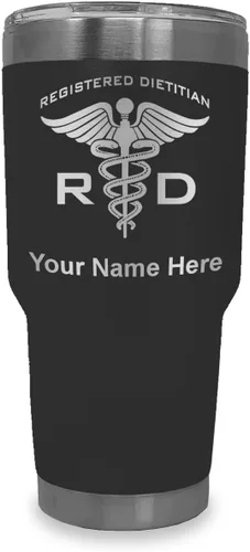 Miniatura 30 de LaserGram Vaso aislado al vacío de 20 onzas, dietista registrado RD, grabado personalizado incluido (negro)