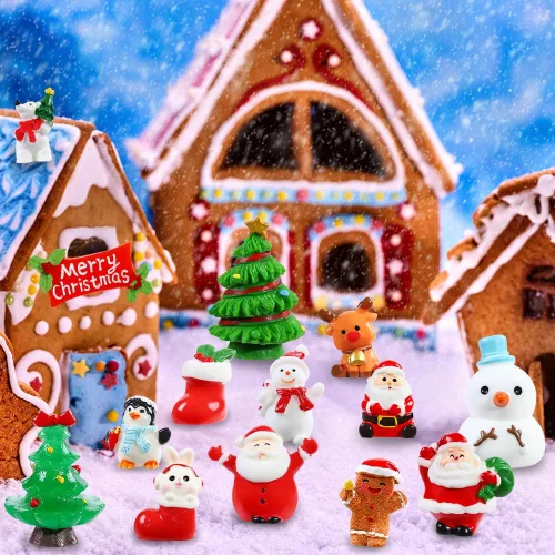 Miniatura 4 de DIYDEC 32 piezas de figuras en miniatura de Navidad, mini figuras de resina para esconder pequeños adornos de resina de Papá Noel, muñeco de nieve