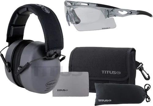 TITUS 3 Series 37 NRR Protección auditiva con reducción de ruido y gafas de seguridad G20 All-Sport Z87.1 Combos Marco gris - Lente transparente