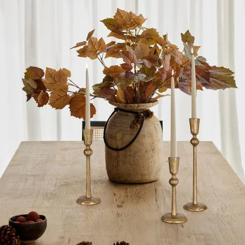 Miniatura 5 de Portavelas de hierro antiguo de latón – Juego de 3 portavelas decorativo, portavelas para bodas, cenas, fiestas