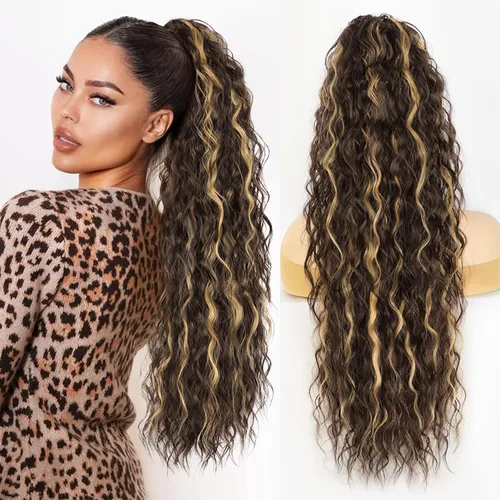 Miniatura 26 de Extensión de cola de caballo con cordón, extensión de cola de caballo larga y rizada para mujeres negras, extensiones de cabello negro de 26