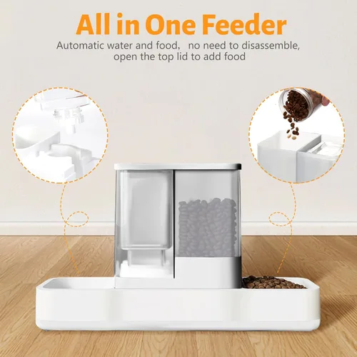 Miniatura 3 de Yummy Sam Alimentador automático para mascotas pequeñas y dispensador de agua, 2 en 1 por gravedad para gatos, juego de comedero y bebedero Blanco