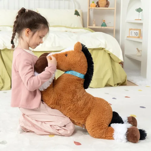 Miniatura 5 de MaoGoLan Peluche de caballo grande para niño, juguete de peluche de caballo grande para niña, poni montable de peluche para niños, almohada de felpa