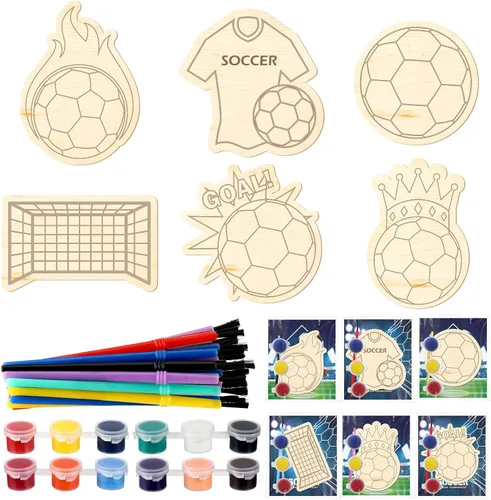 Chunful 24 juegos de recuerdos de fiesta de fútbol, pintura de madera, kits de manualidades, pintura de fútbol, artes y manualidades, regalos para