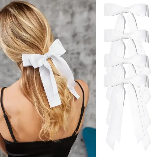 Miniatura 8 de Lazos para el cabello para mujeres - 3 piezas de grandes pinzas de cinta con borlas de cola larga, grandes pasadores de pelo para niñas
